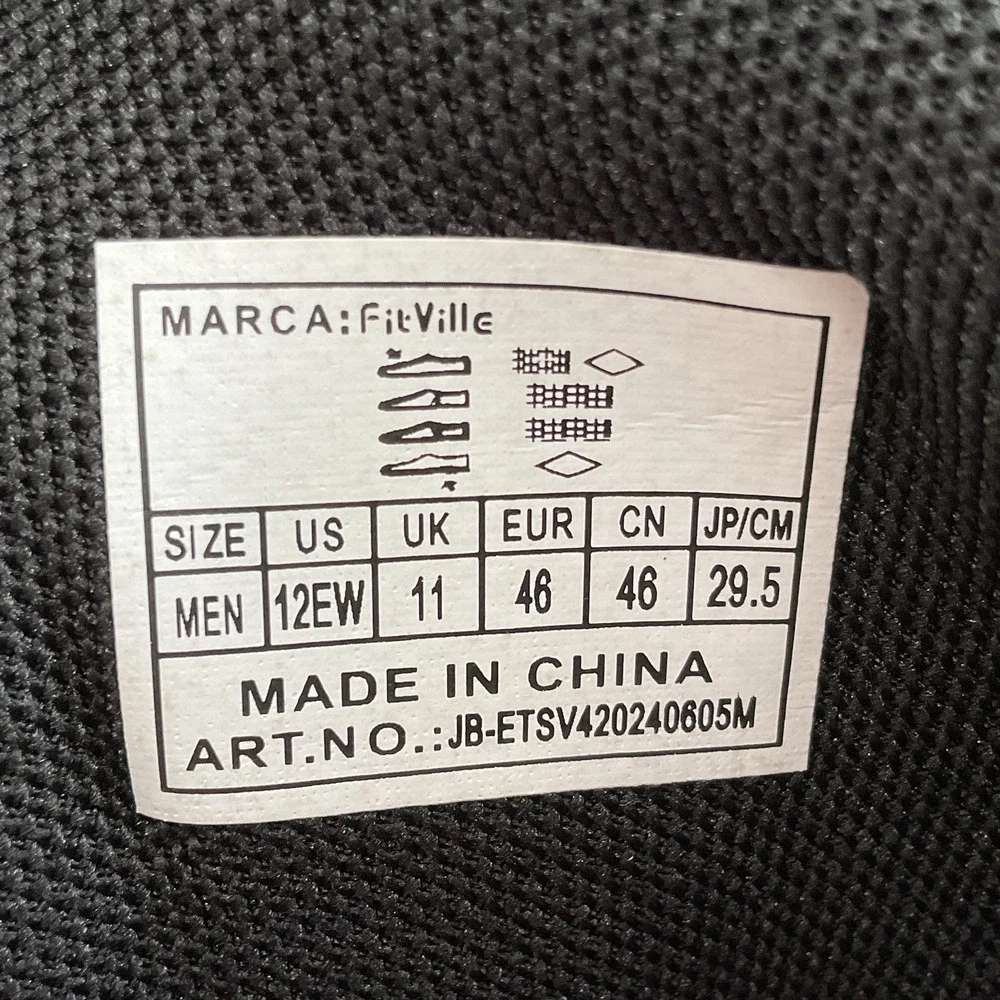 Fitville Marca Men's Size 12 2E Diabetic Shoes Black Comfort Hook Loop Closure